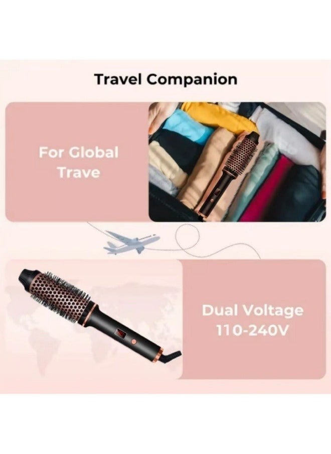 DOSCHER - Thermal Brush Curling Iron, 32mm Heated Curling Brush Ceramic Tourmaline Ionic Curling Iron for Curls and Straightening Dual-Use Volumizing Comb, Dual Voltage and LCD Display, 10 Temperature Settings - Image 1