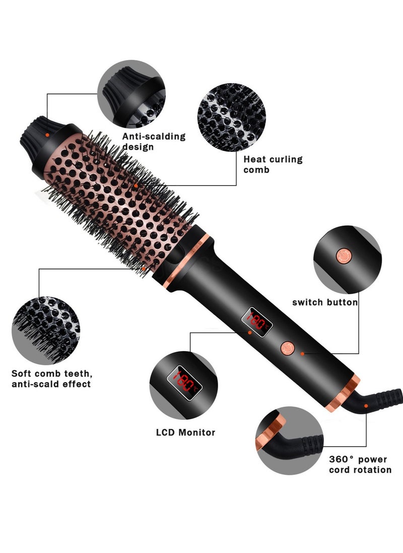 DOSCHER - Thermal Brush Curling Iron, 32mm Heated Curling Brush Ceramic Tourmaline Ionic Curling Iron for Curls and Straightening Dual-Use Volumizing Comb, Dual Voltage and LCD Display, 10 Temperature Settings - Image 1