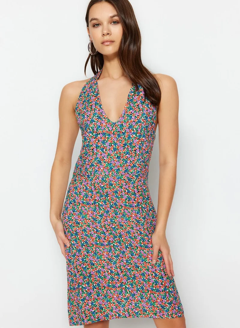 trendyol Floral Print Knitted Dress