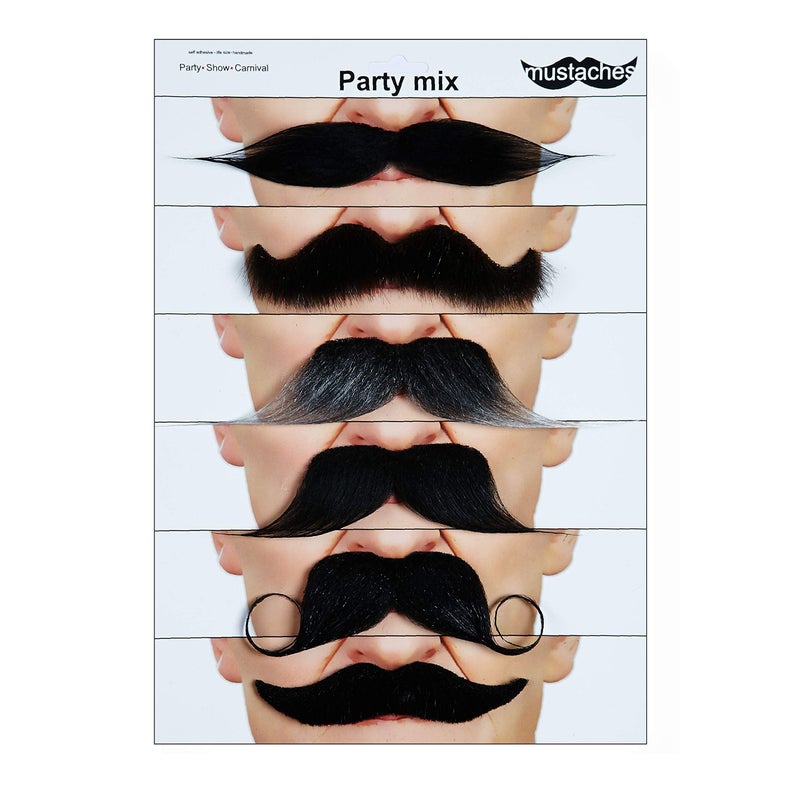 Mustaches Self Adhesive Fake Mustache Mix Novelty False Facial Hair Value Pack 6pcs - Image 2