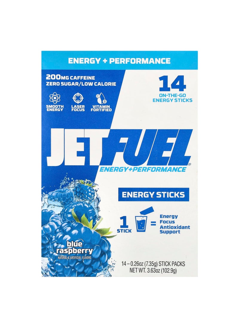 JetFuel®, Energy + Performance, Energy Sticks, Blue Raspberry, 14 Stick Packs, 0.26 oz (7.35 g) Each