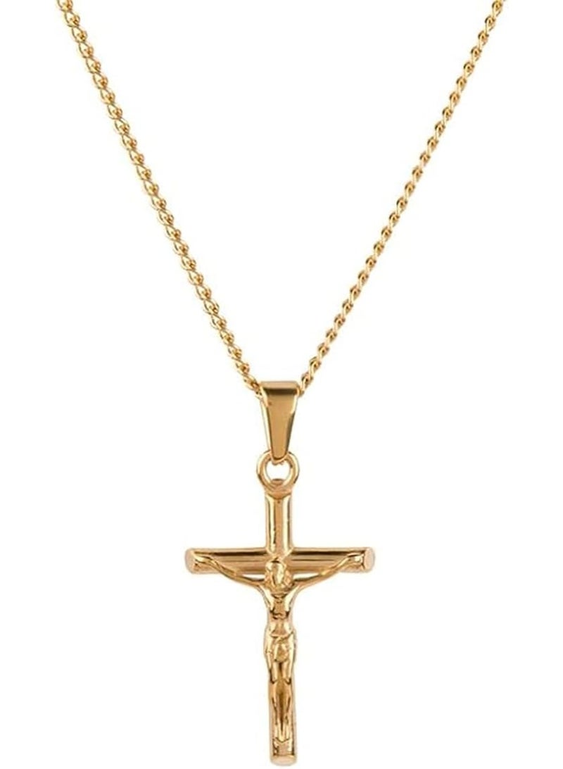 Store Crucifix Cross Necklace 18K Gold Plated 316L Stainless Steel 3MM Chain Necklace With Cross Pendant - Image 1