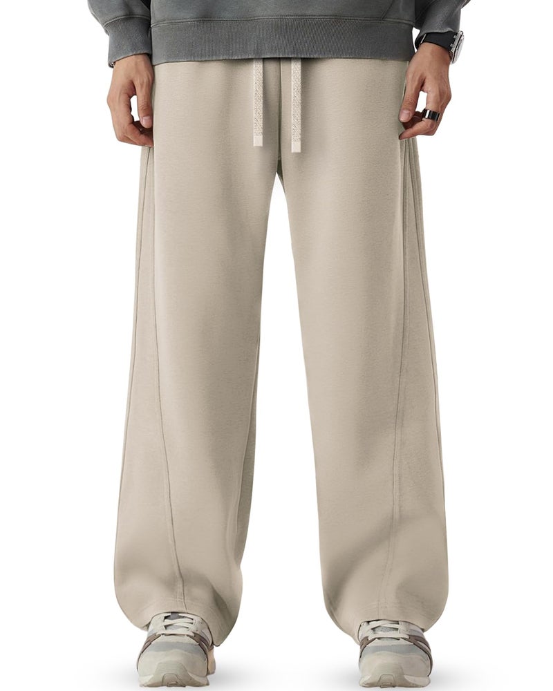 CANGHPGIN Mens Baggy Sweatpants Wide Leg Lounge Pants with Pockets, Loose Fit Cotton Sweat Pants for Men Casual Light Khaki - Image 1