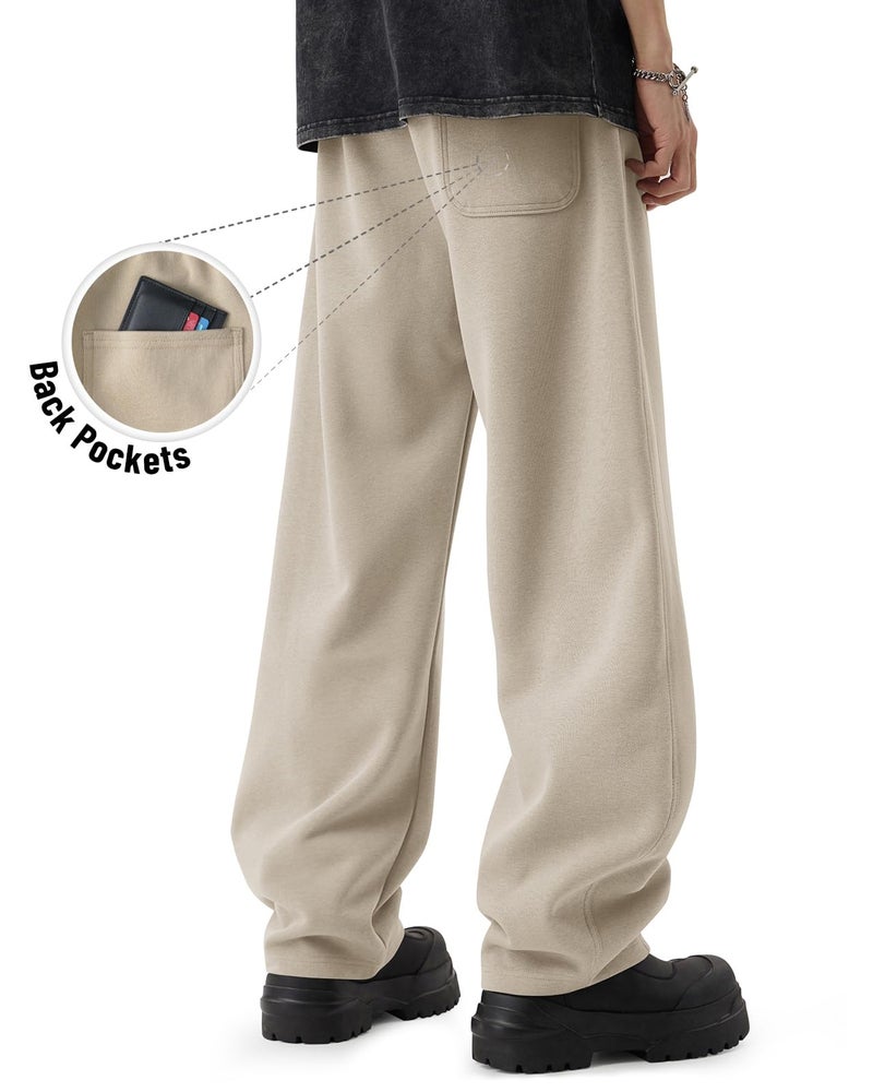 CANGHPGIN Mens Baggy Sweatpants Wide Leg Lounge Pants with Pockets, Loose Fit Cotton Sweat Pants for Men Casual Light Khaki - Image 4
