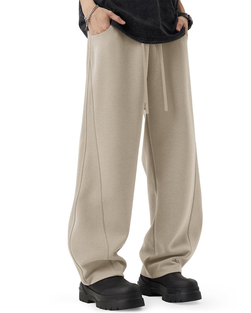 CANGHPGIN Mens Baggy Sweatpants Wide Leg Lounge Pants with Pockets, Loose Fit Cotton Sweat Pants for Men Casual Light Khaki - Image 5