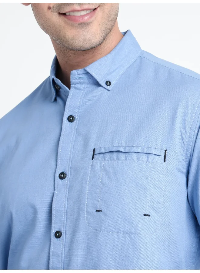 Beyoung Arctic Blue Linen Blend Shirt for Men