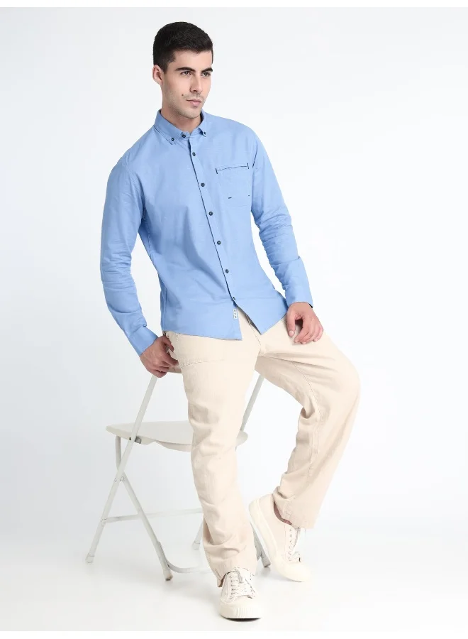 Beyoung Arctic Blue Linen Blend Shirt for Men