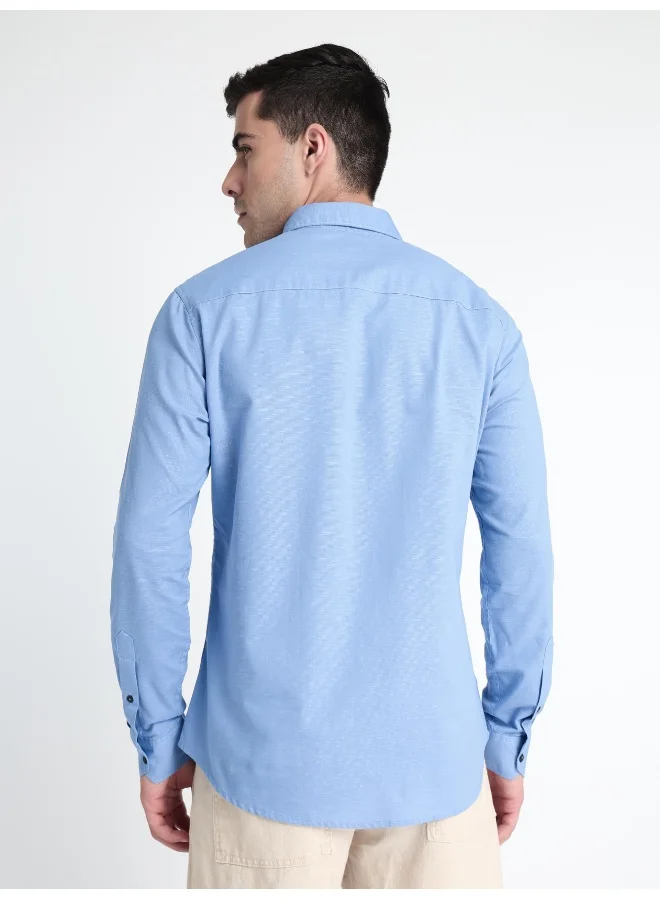 Beyoung Arctic Blue Linen Blend Shirt for Men