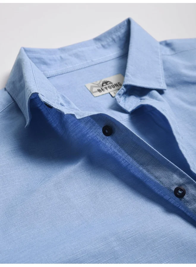 Beyoung Arctic Blue Linen Blend Shirt for Men