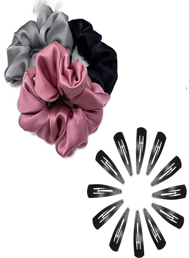 CHANDERKASH Set of 3 Satin Ponytail Holder Hair Scrunchies with 12 Pcs Metal Matte Tic Tac Hair Clips - Image 2