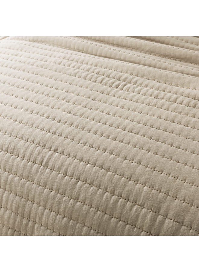 ROARINGWILD Beige Cream Tan King Size Quilt Bedding Sets with Pillow Shams, Lightweight Soft Bedspread Coverlet, Quilted Blanket Thin Comforter Bed Cover for All Season, 3 Pieces, 104x90 inches - Image 4