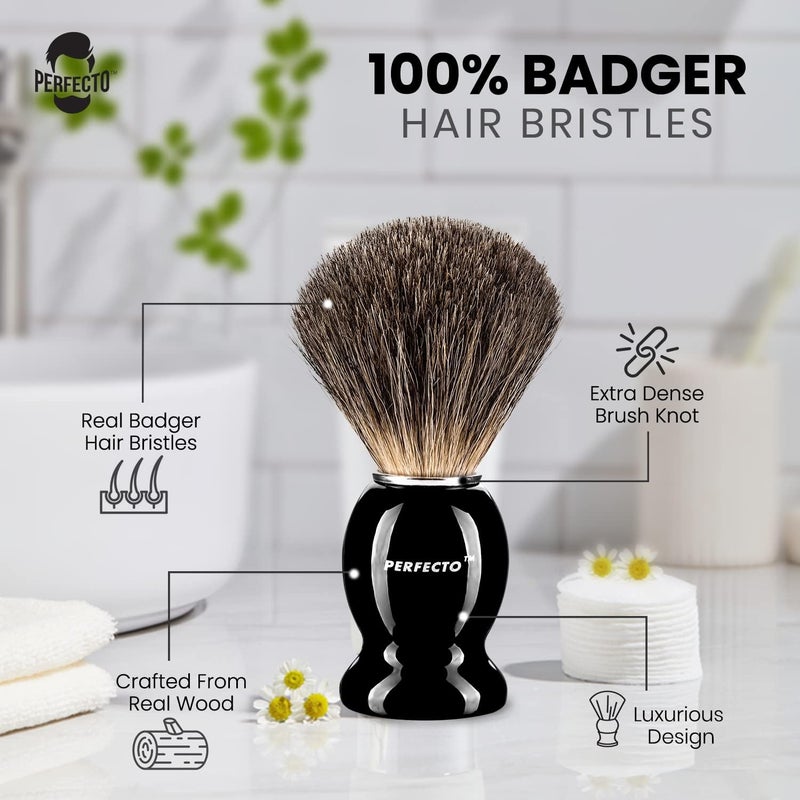 Perfecto 100% Pure Badger Shaving Brush-Black Handle - Image 3