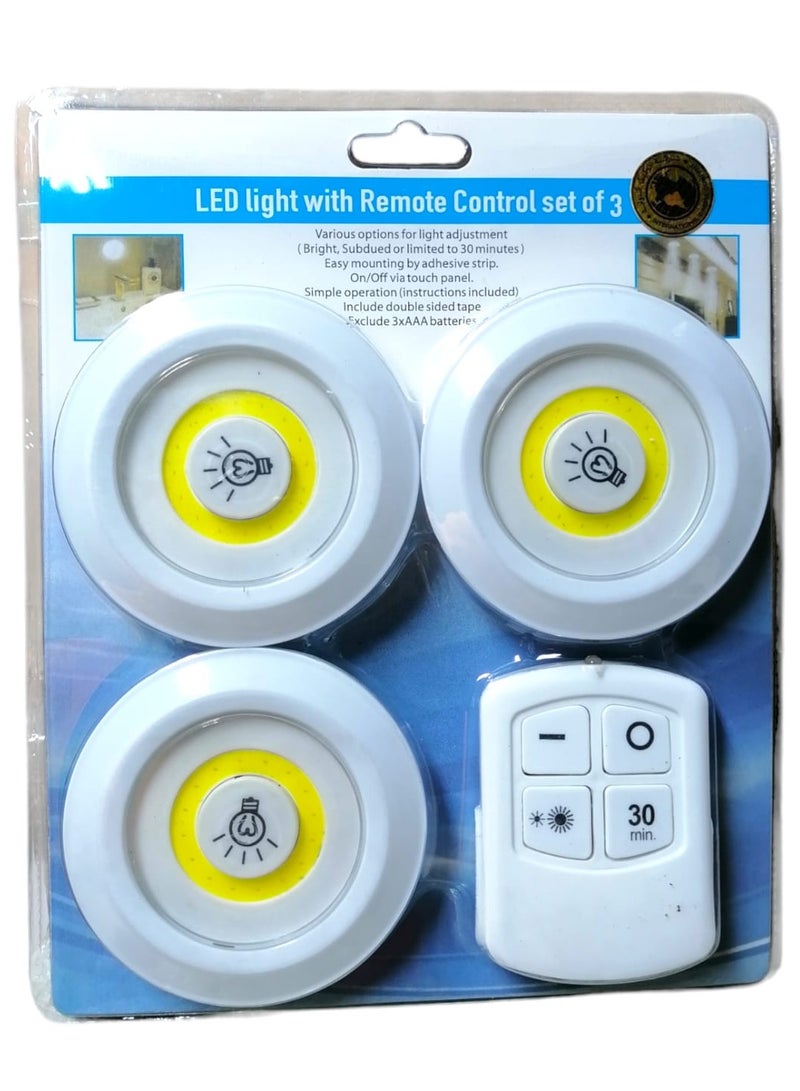 مجموعة من 3 مصابيح سطوع LED لاسلكية قابلة للتعديل مع جهاز تحكم عن بعد - Image 3