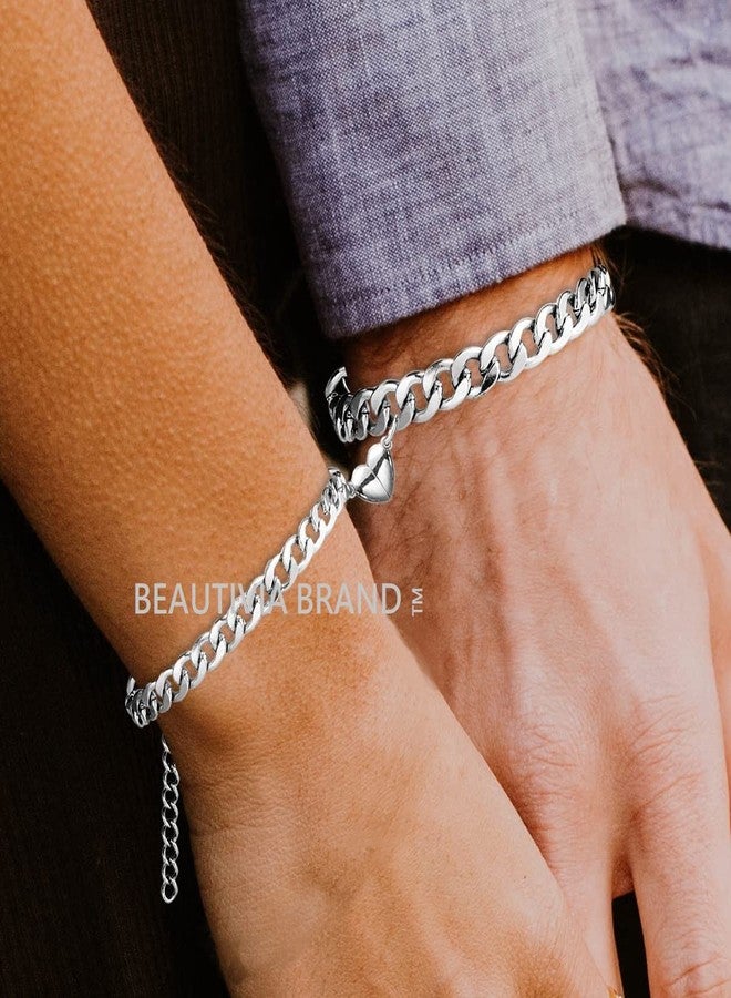 BEAUTIVIA Magnetic Couple Bracelets, 2 Pcs Adjustable Cuban link Chain Magnetic Heart Hand In Hand Bracelets Stainless Steel Matching Promise Best friend, Couples Bracelets for Friendship Love Boyfriend Girlfriend Women Men Gifts - Image 5
