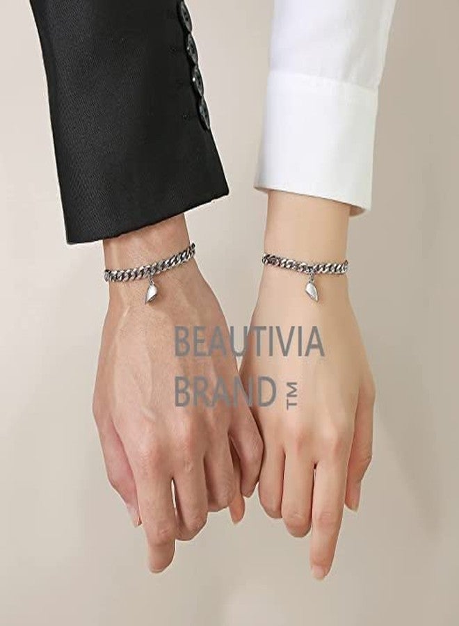 BEAUTIVIA Magnetic Couple Bracelets, 2 Pcs Adjustable Cuban link Chain Magnetic Heart Hand In Hand Bracelets Stainless Steel Matching Promise Best friend, Couples Bracelets for Friendship Love Boyfriend Girlfriend Women Men Gifts - Image 3