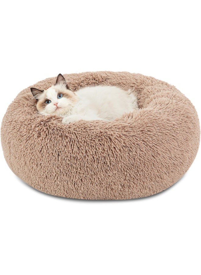 MAMATOONS Pet Bed 50cm Plush Round Calming Cat Bed Soft Fluffy Donut Shape Bed Non-Slip Bottom Washable for Cats and Small Dogs - Image 1