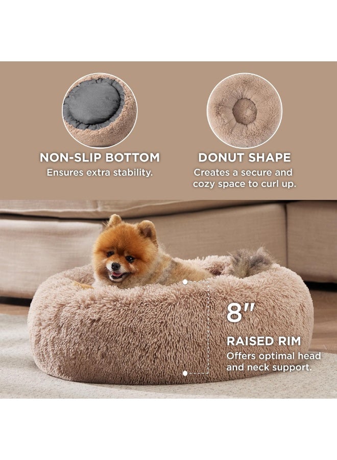 MAMATOONS Pet Bed 50cm Plush Round Calming Cat Bed Soft Fluffy Donut Shape Bed Non-Slip Bottom Washable for Cats and Small Dogs - Image 2