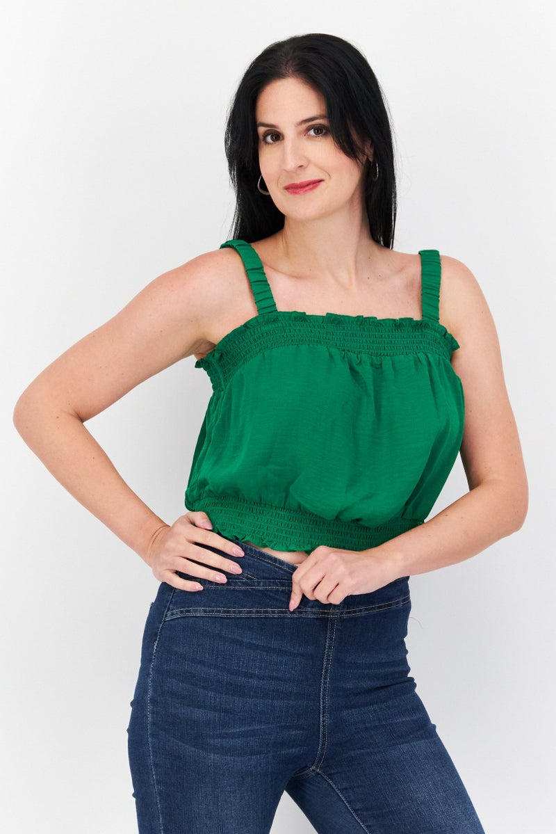 Riley & Rae بلوزة نسائية بدون أكمام بقصة مستقيمة عنق، خضراء - Image 1