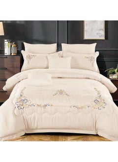 Comfy Comfy 6pc Embroidered Premium Quality Pure Cotton King Size Cream Comforter Set 