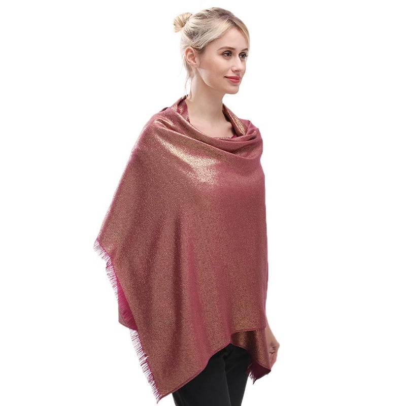 LMVERNA Glitter Shimmer Fringed Stole Scarf Two-Sided Pashmina Shawl Wrap Scarf for Women(Maroon-Glod) - Image 5