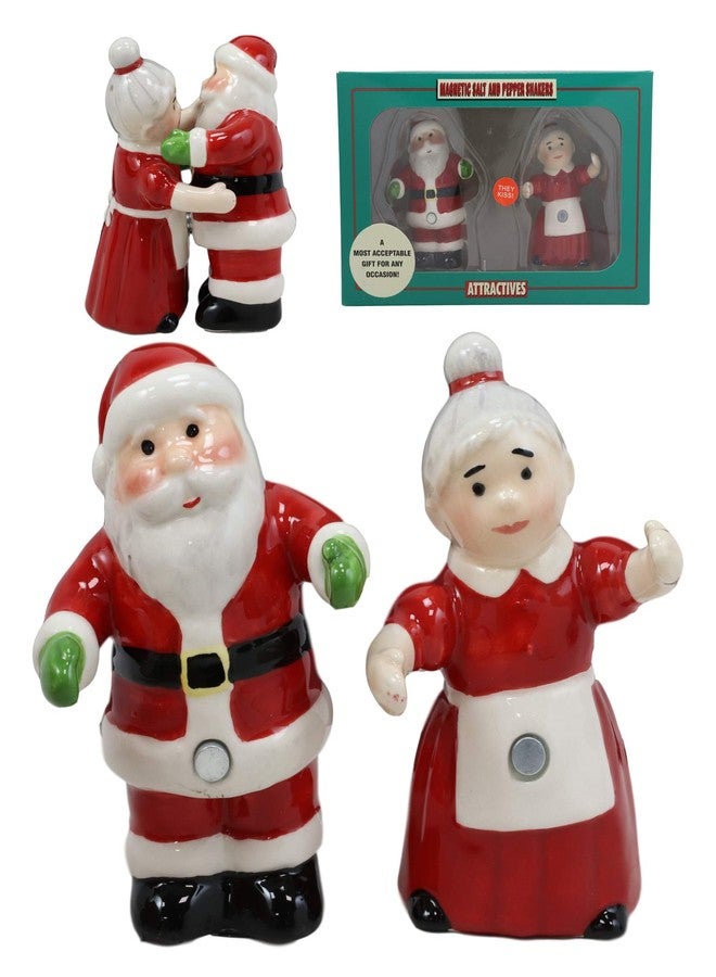 Ebros Gift Ebros 'Tis The Season Dancing Mr And Mrs Santa Claus Christmas Couple Magnetic Salt And Pepper Shakers Set Ceramic Figurines Party Kitchen Tabletop Collectible Prop Jolly Holiday Decorative - Image 2
