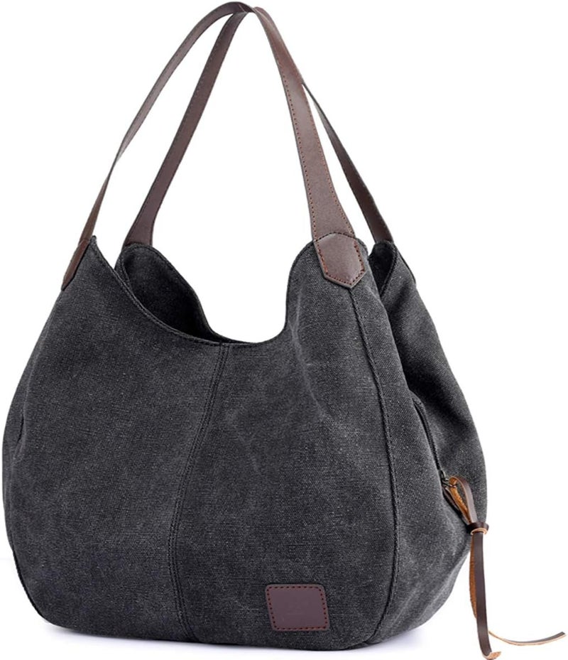 DOURR Store Women's Multi-pocket Shoulder Bag Fashion Cotton Canvas Handbag Tote Purse - Image 1