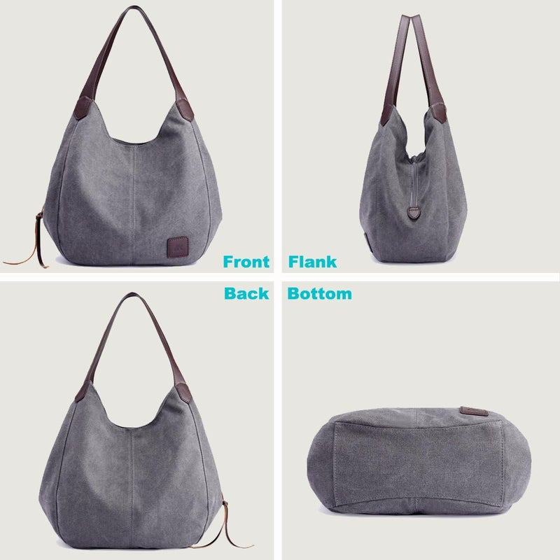DOURR Store Women's Multi-pocket Shoulder Bag Fashion Cotton Canvas Handbag Tote Purse - Image 5