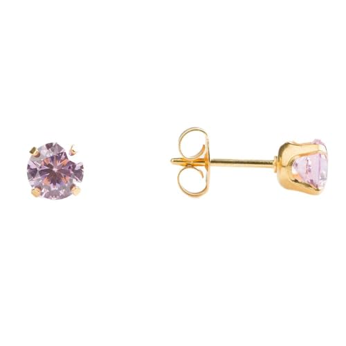 STUDEX Sensitive Pink Cubic Zirconia Stud Earrings 6mm | Hypoallergenic and Nickel Free for Sensitive Ears | Gold Plated Posts | High Fashion Earrings for Women and Men-PR-6150-S - Image 1