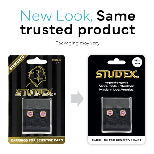 STUDEX Sensitive Pink Cubic Zirconia Stud Earrings 6mm | Hypoallergenic and Nickel Free for Sensitive Ears | Gold Plated Posts | High Fashion Earrings for Women and Men-PR-6150-S - Image 2