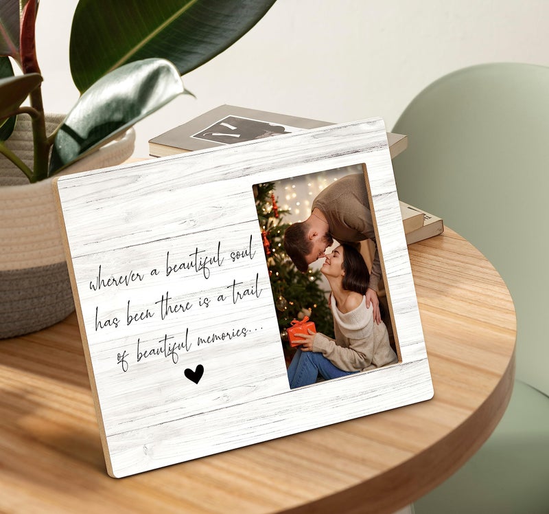 SRADMO Sympathy Picture Frame 10x8 Wooden Tabletop - Memorial, Remembrance Bereavement Gifts, 'Wherever a Beautiful Soul Has Been There is a Trail' - Image 2