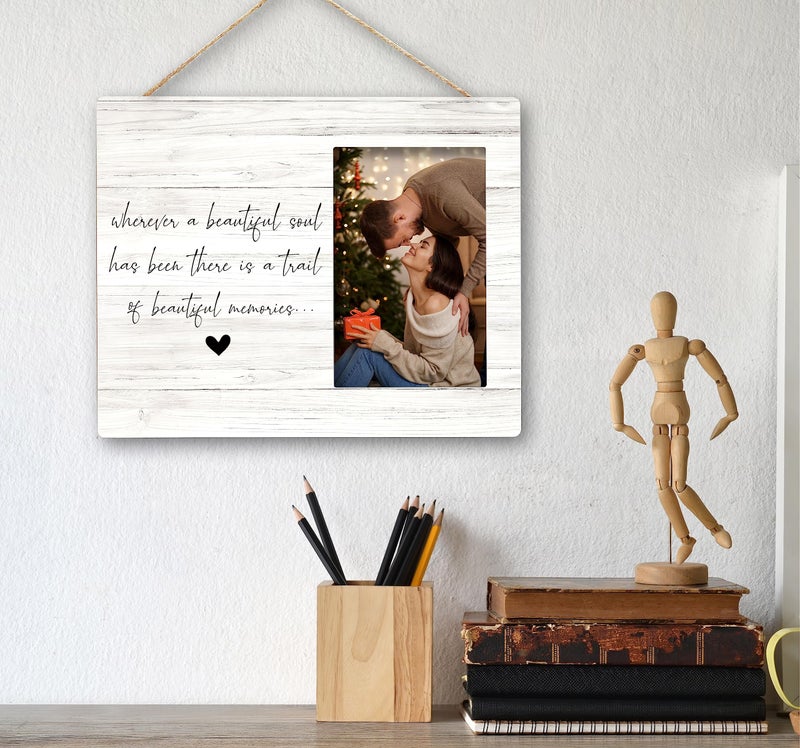 SRADMO Sympathy Picture Frame 10x8 Wooden Tabletop - Memorial, Remembrance Bereavement Gifts, 'Wherever a Beautiful Soul Has Been There is a Trail' - Image 5