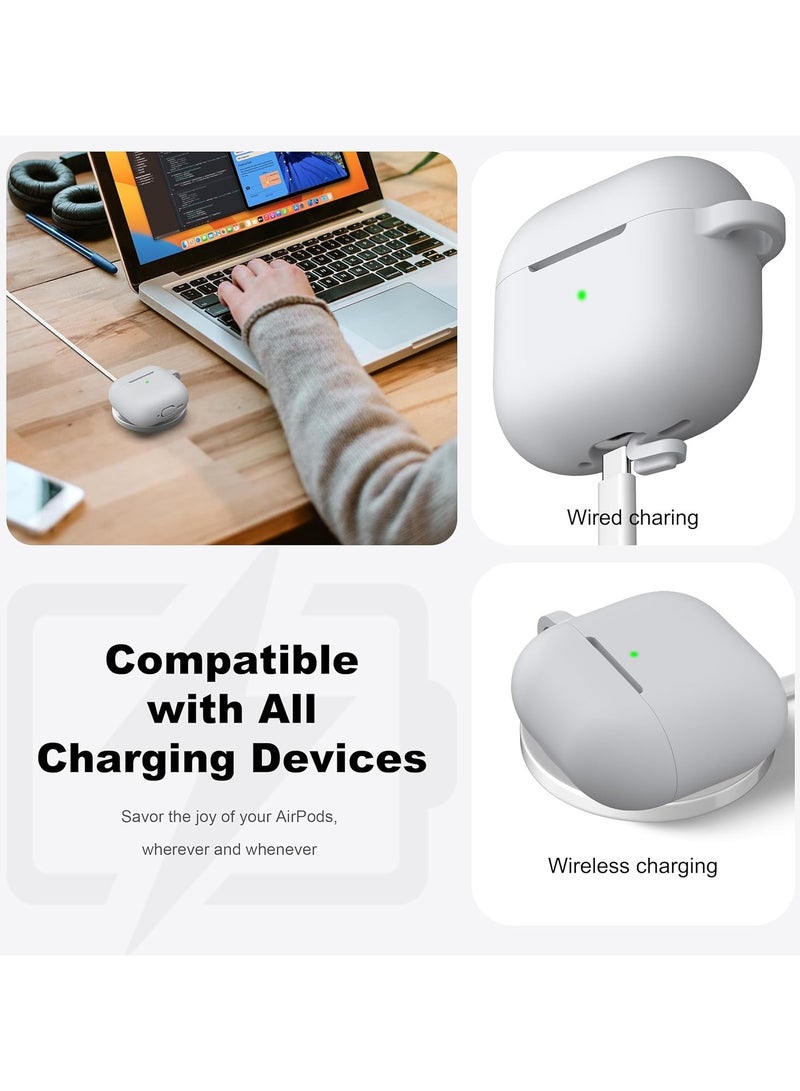 Soft Silicone Protective Case Cover for AirPods 4 with Cleaner Kit and Keychain，Compatible with Latest Apple Airpods 4, Light Grey