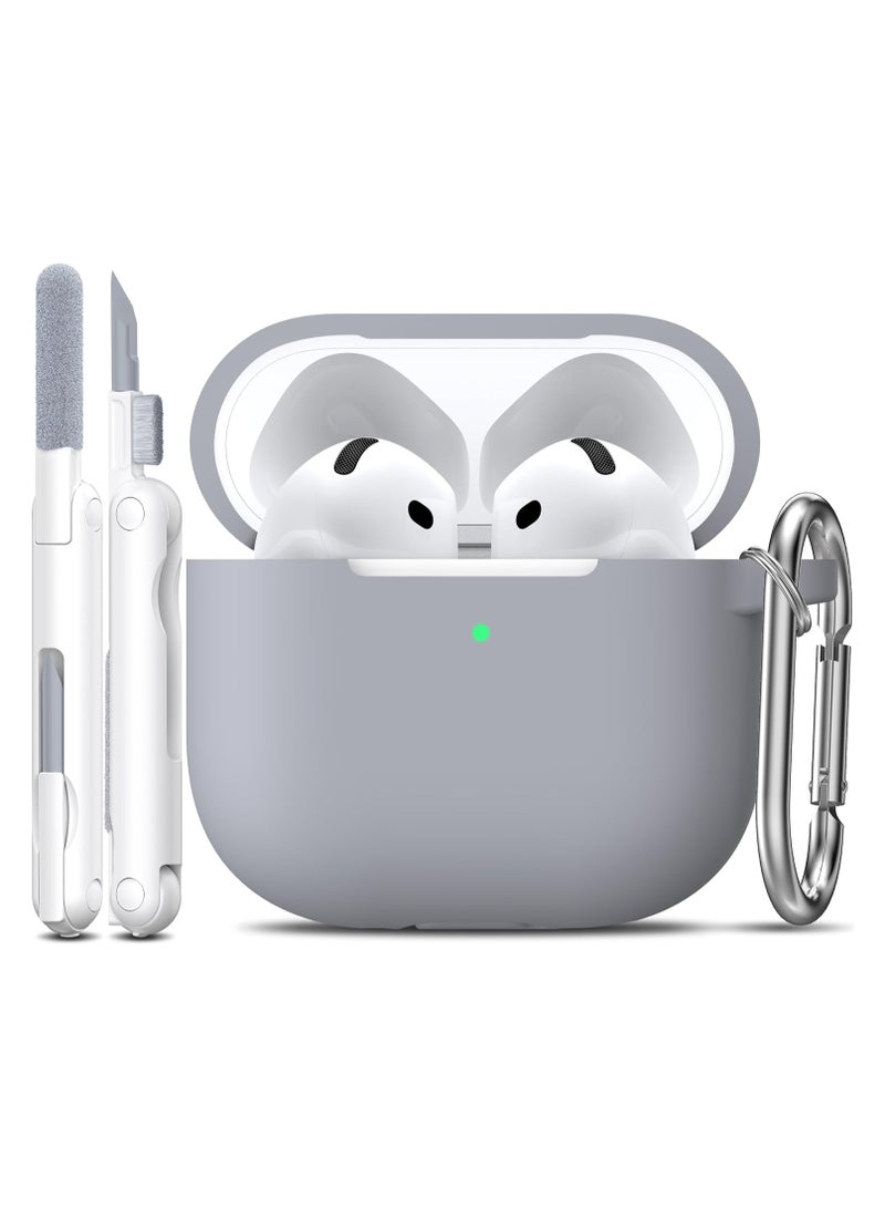 Soft Silicone Protective Case Cover for AirPods 4 with Cleaner Kit and Keychain，Compatible with Latest Apple Airpods 4, Light Grey
