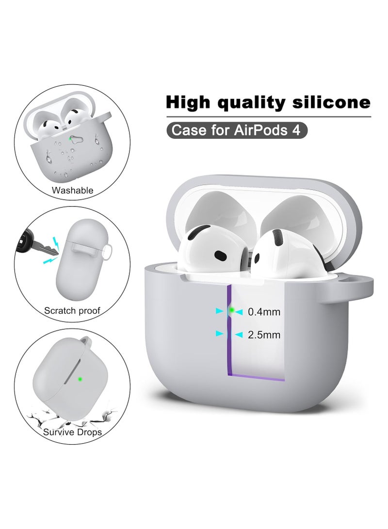 Soft Silicone Protective Case Cover for AirPods 4 with Cleaner Kit and Keychain，Compatible with Latest Apple Airpods 4, Light Grey