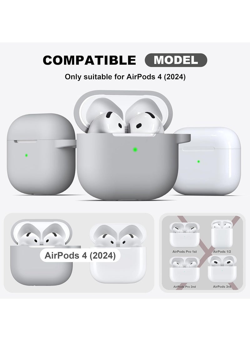 Soft Silicone Protective Case Cover for AirPods 4 with Cleaner Kit and Keychain，Compatible with Latest Apple Airpods 4, Light Grey