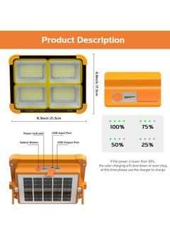 KEYANG Rechargeable LED Flood Light with Solar & USB Charging, 288 LEDs, IP66 Waterproof, Input Voltage 5V, Portable Work Light with Adjustable Stand, Power Bank Function, for Outdoor Camping Garage Emergency KY-200W  - Image 3