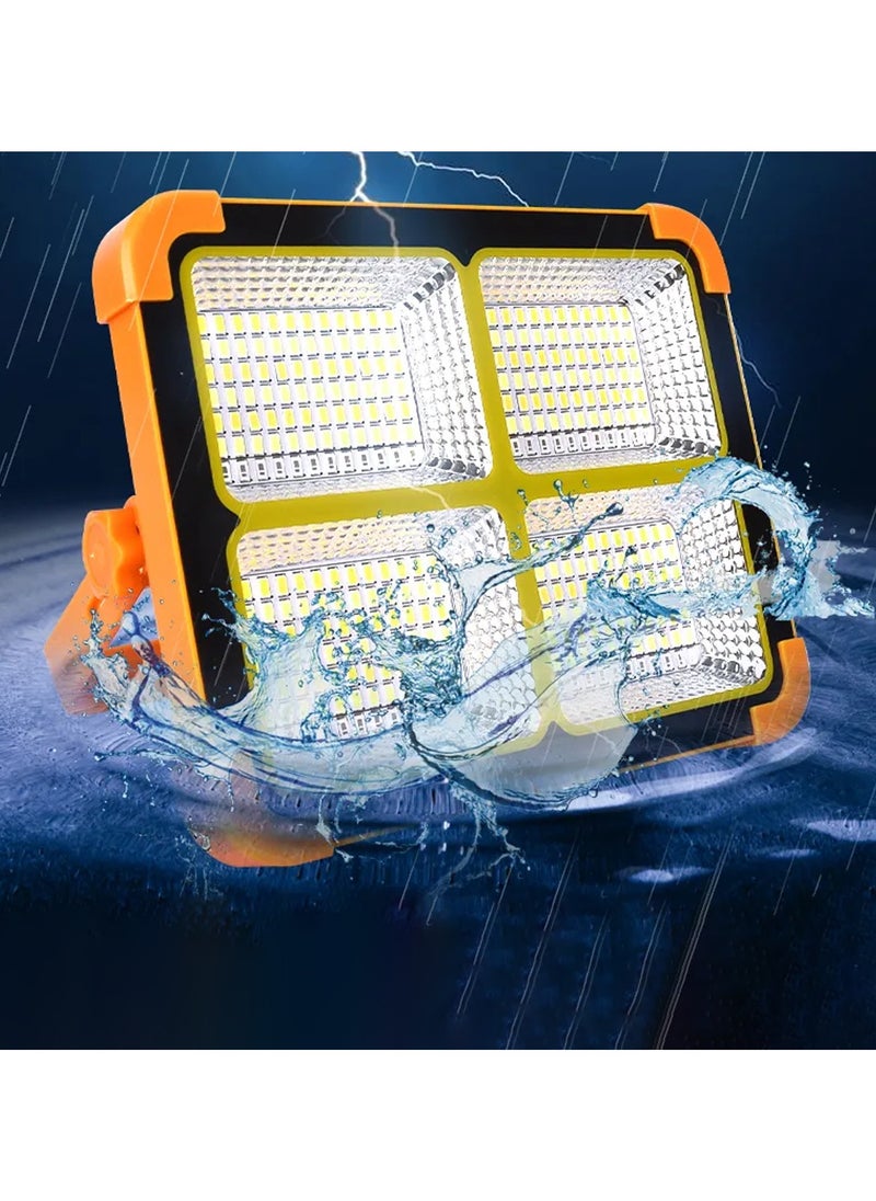 Rechargeable LED Flood Light with Solar & USB Charging, 288 LEDs, IP66 Waterproof, Input Voltage 5V, Portable Work Light with Adjustable Stand, Power Bank Function, for Outdoor Camping Garage Emergency KY-200W