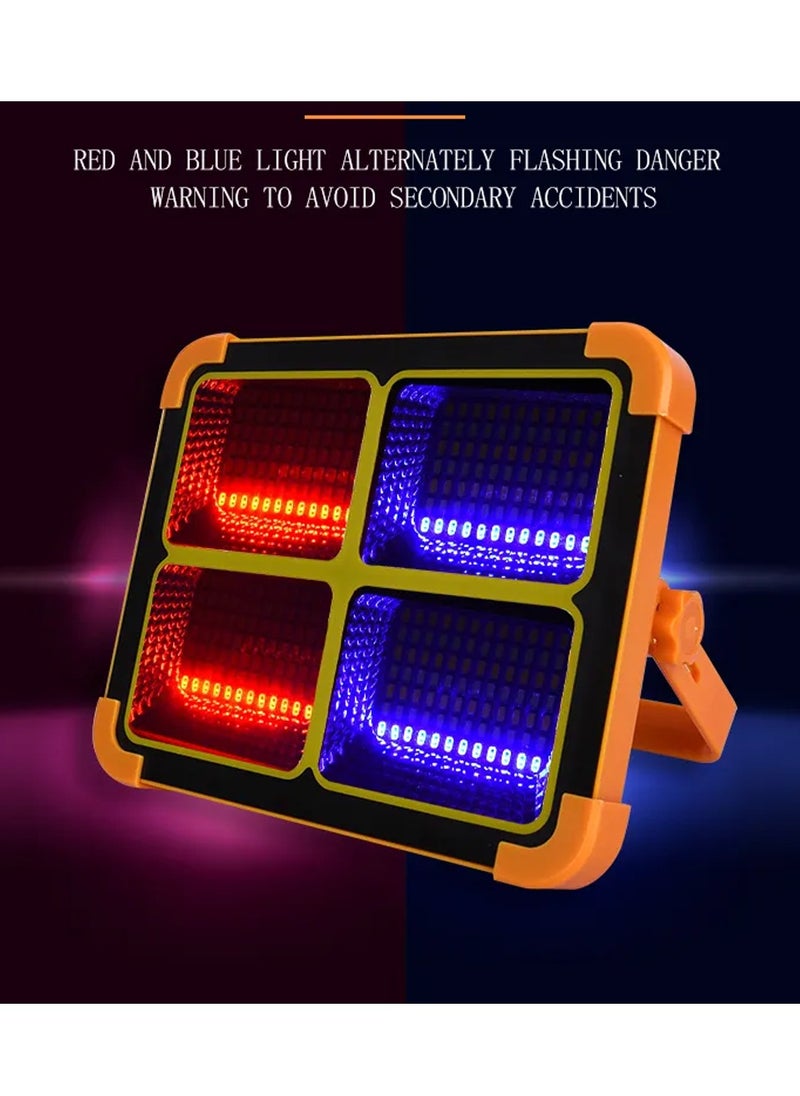 Rechargeable LED Flood Light with Solar & USB Charging, 288 LEDs, IP66 Waterproof, Input Voltage 5V, Portable Work Light with Adjustable Stand, Power Bank Function, for Outdoor Camping Garage Emergency KY-200W