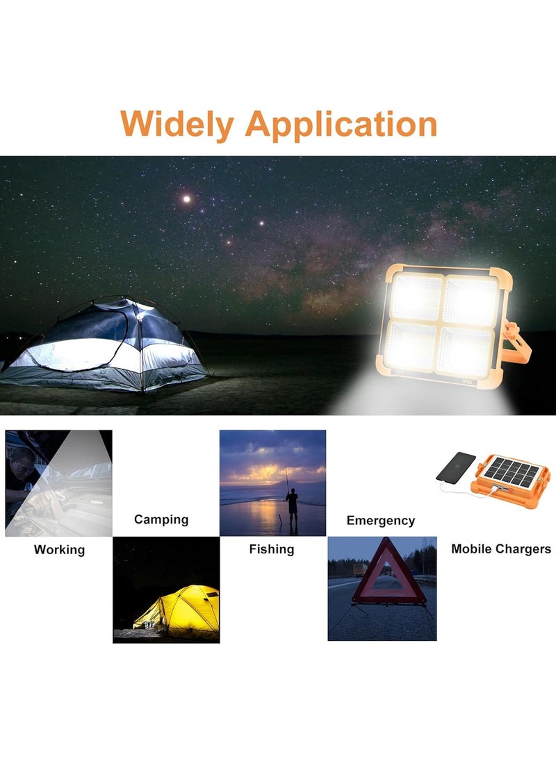 Rechargeable LED Flood Light with Solar & USB Charging, 288 LEDs, IP66 Waterproof, Input Voltage 5V, Portable Work Light with Adjustable Stand, Power Bank Function, for Outdoor Camping Garage Emergency KY-200W