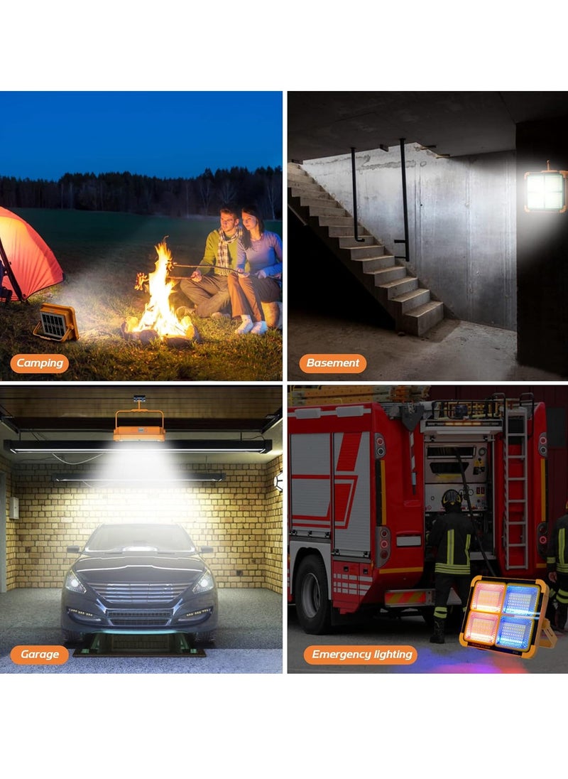 Rechargeable LED Flood Light with Solar & USB Charging, 288 LEDs, IP66 Waterproof, Input Voltage 5V, Portable Work Light with Adjustable Stand, Power Bank Function, for Outdoor Camping Garage Emergency KY-200W