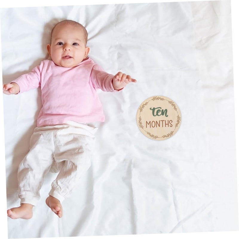 Wooden Monthly Milestone Cards Double Sided Discs For Newborn Photography Keepsake - Image 5