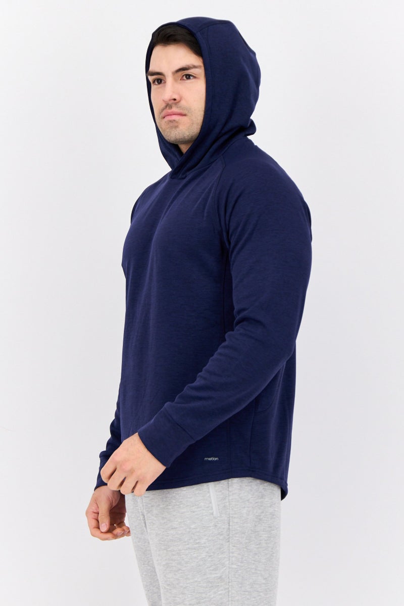 MOTION Men Hooded Long Sleeve Outdoor Sweatshirts, Navy - Image 2