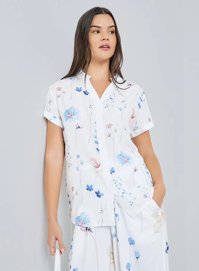 Take Two Women Floral Print Short Sleeve Buttoned Shirt