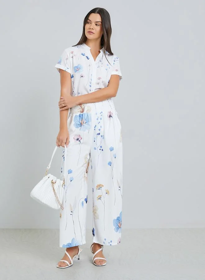 Take Two Women Floral Print Short Sleeve Buttoned Shirt