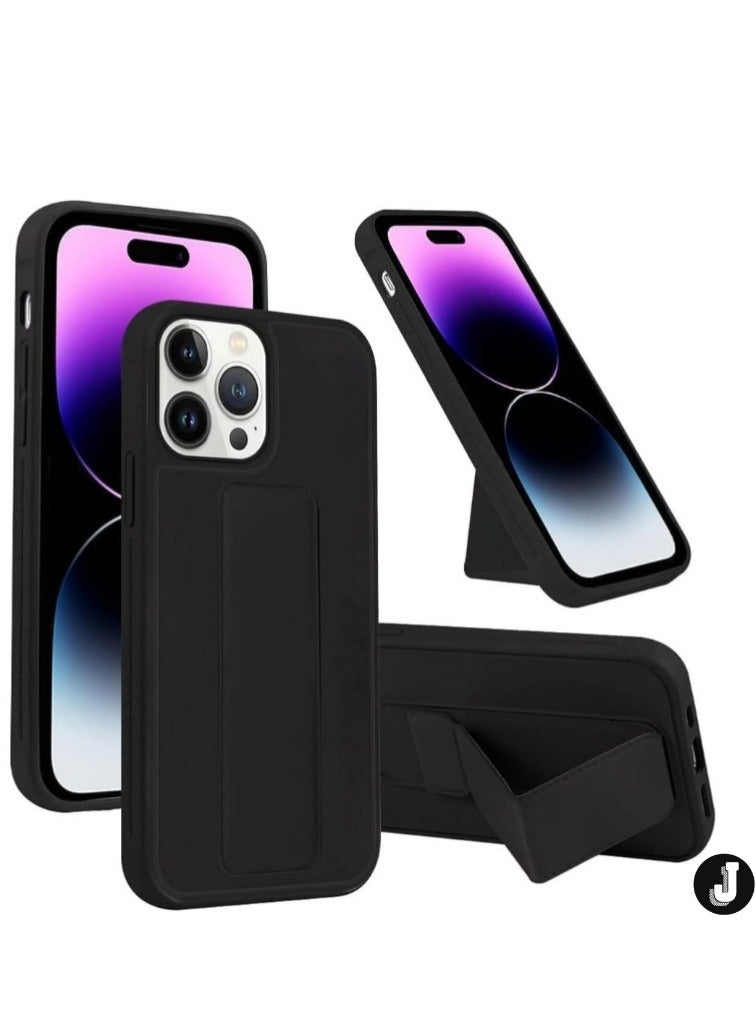 JAJEEK iPhone 16 Pro Black Magnetic Car Mount Kickstand Case – Premium Silicone Multi-Stand with Hand Strap Grip - Image 1