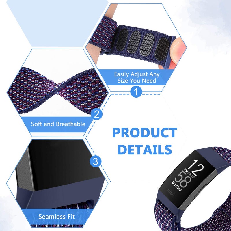 AVOD Nylon Watch Bands Compatible with Fitbit Charge 4/Charge 3/SE, Soft Replacement Wristband Breathable Sport Strap with Band for Women Men (Indigo) - Image 2
