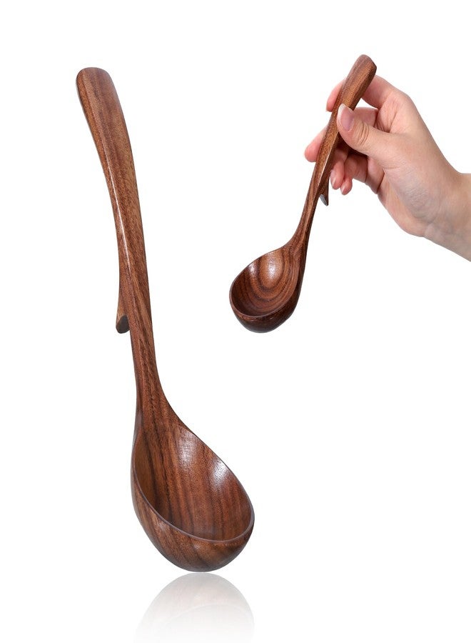 Zyghjort Gravy Ladle, Wooden Ladle for Soup Small 7.87 Inch Gravy Soup Spoon with Back Hooks Kitchen Woodn Scoop Deep Spoon for Spooning Gravies Sauces Porridge Sustainable Natural Texture - Image 1