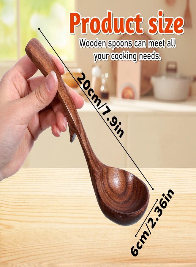 Zyghjort Gravy Ladle, Wooden Ladle for Soup Small 7.87 Inch Gravy Soup Spoon with Back Hooks Kitchen Woodn Scoop Deep Spoon for Spooning Gravies Sauces Porridge Sustainable Natural Texture - Image 2