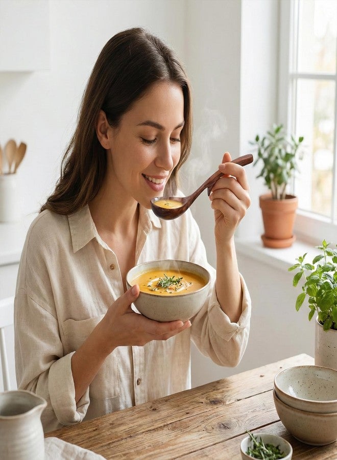 Zyghjort Gravy Ladle, Wooden Ladle for Soup Small 7.87 Inch Gravy Soup Spoon with Back Hooks Kitchen Woodn Scoop Deep Spoon for Spooning Gravies Sauces Porridge Sustainable Natural Texture - Image 4