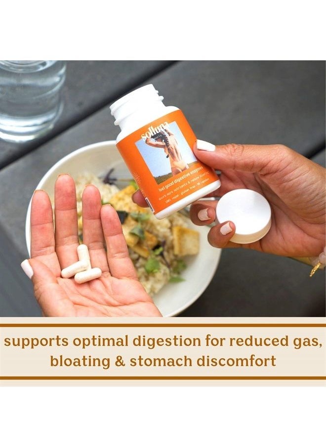 Solluna by Kimberly Snyder - Feel Good Digestive Enzymes Digestion & Nutrient Absorption Aid for Stomach Pain, Gas & Bloating — Multi-Enzymes Lipase, Amylase, Protease, Cellulase, & Galactosidase - Image 1